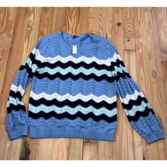 Blue and White Wave Pattern Sweater - Picture 5 of 12